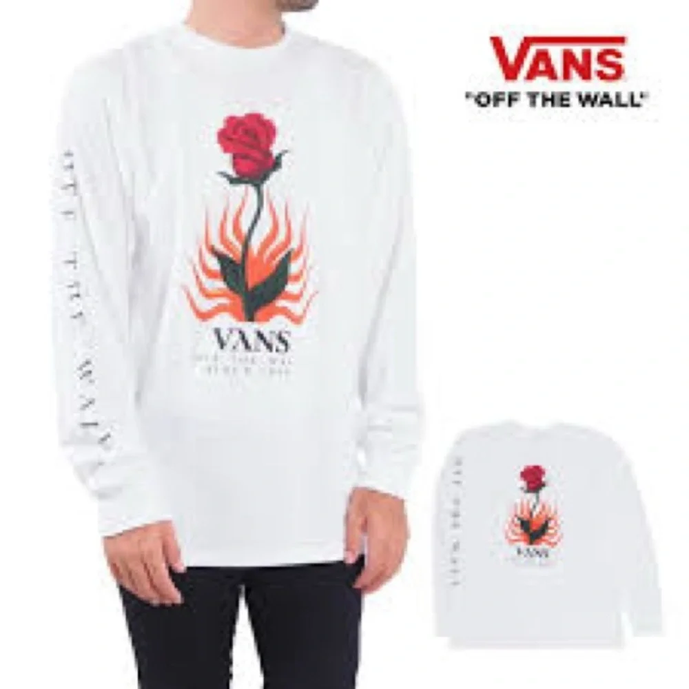 Vans Flaming Rose Classic Fit Long Sleeve T-Shirt Small White - Picture 1 of 6